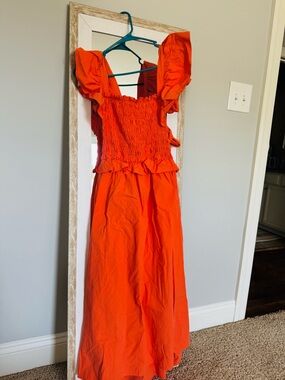 Women’s Orange Maxi Dress with Smocked Bodice